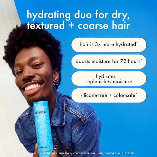 amika hydro rush intense moisture shampoo with hyaluronic acid, 1000ml | for dry, textured, or coarse hair types 2a-4c, long-lasting hydration, color-safe, keratin + chemically treated safe - Image 2