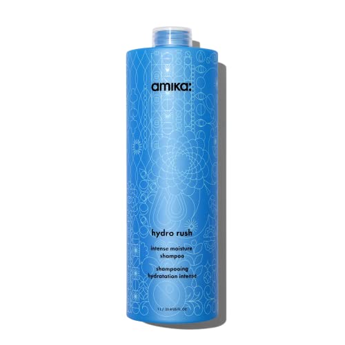amika hydro rush intense moisture shampoo with hyaluronic acid, 1000ml | for dry, textured, or coarse hair types 2a-4c, long-lasting hydration, color-safe, keratin + chemically treated safe - Image 1
