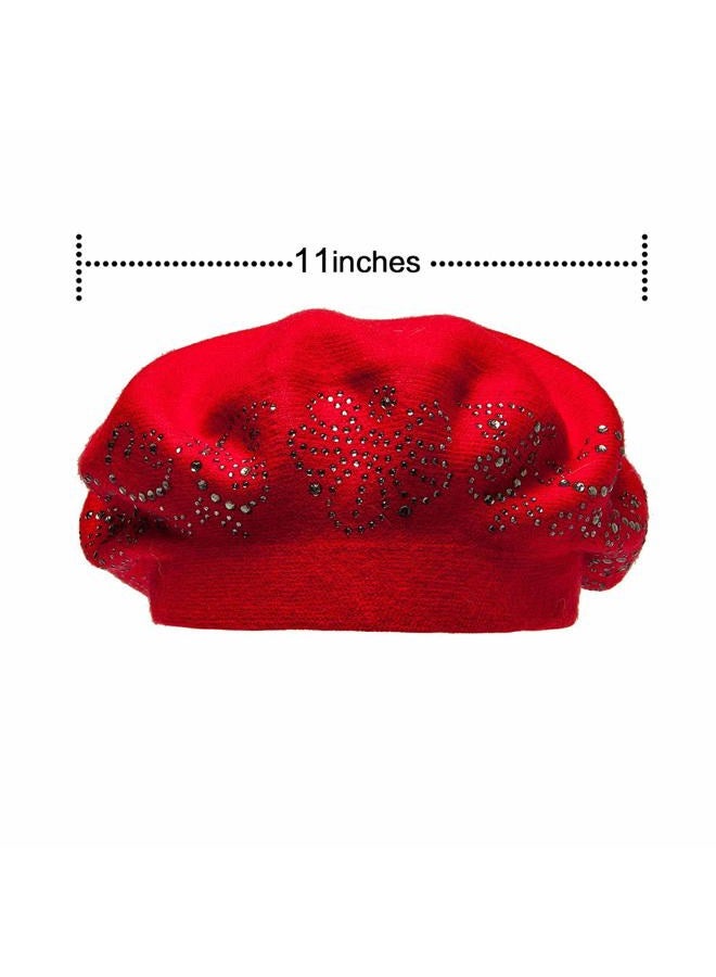 LADYBRO Rhinestone Beret Hats for Women 2 Layers Wool French Knit Cap Lady Winter Black, Red, One size - Image 5