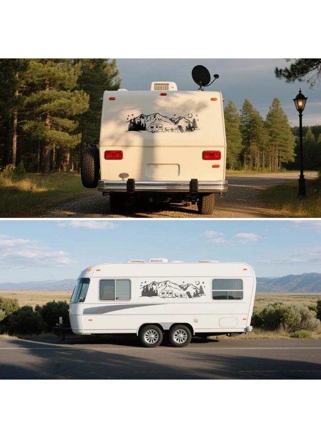 Linkstyle 2pcs Car Stickers, RV Camping Forest Mountain Vinyl Decals with Trees and Stars, Die Cut Sticker Decoration for Motorhome Van SUV Travel Trailer - Image 5