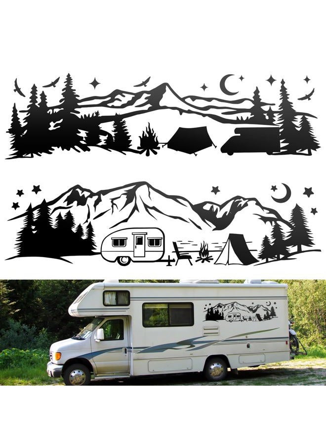 Linkstyle 2pcs Car Stickers, RV Camping Forest Mountain Vinyl Decals with Trees and Stars, Die Cut Sticker Decoration for Motorhome Van SUV Travel Trailer - Image 1