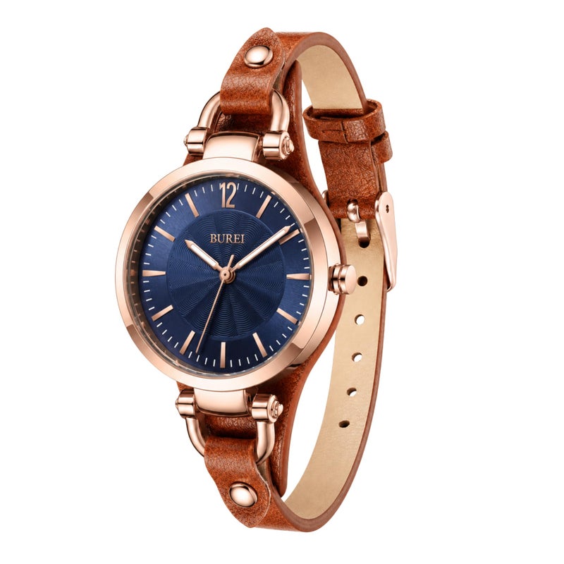 BUREI Women Watches Simple Leather Strap Watch Analog Quartz Watches Small Thin Ladies Watch Bracelet Band Wristwatch Gifts for Women - Image 2