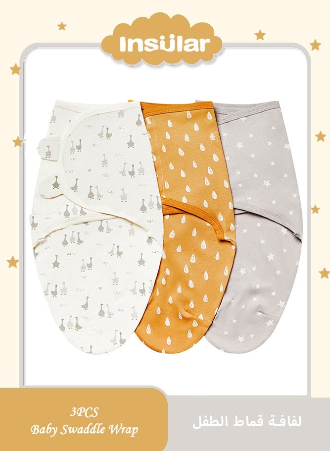 انسولار كيس نوم لطيف للطفل، ثلاثة قطع لفافة قماط مواليد قابلة للتعديل من قطن قابل للتنفس مئة في المئة، للاستخدام من الولادة حتى عمر أربعة أشهر - Image 1