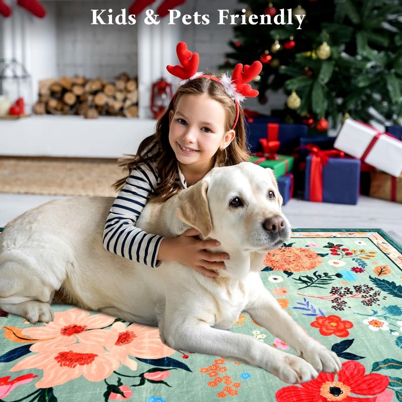 Macgace 2x6 Floral Runner Rug, Flowers Printed Washable Rugs with Non Slip Backing for Girls Bedroom Kitchen Hallway, Cute Carpet Runners Home Aesthetic Decor, Light Green - Image 4