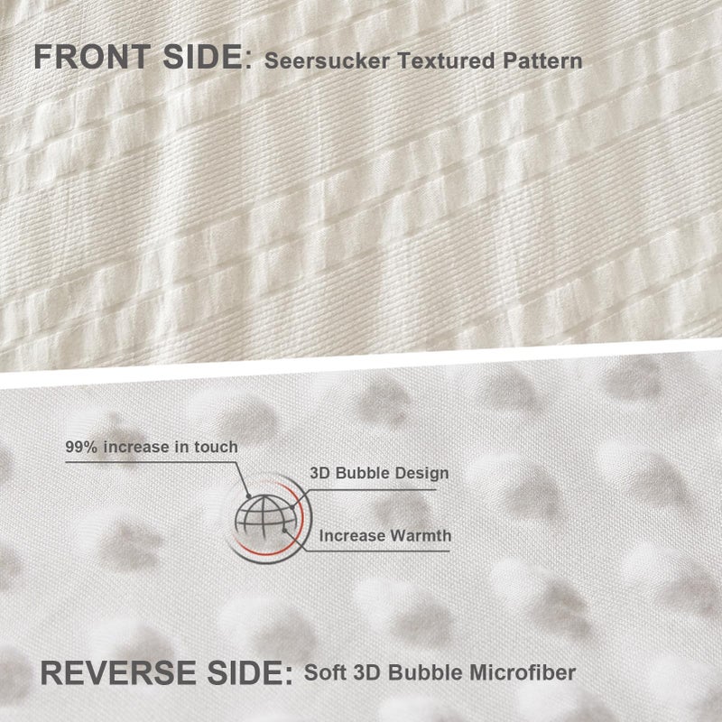 Tohrisa Boho Comforter Set Twin Size Striped Pleats Bohemian Seersucker Bedding Set All Season Soft Cozy 2 Pieces Quilt With 1 Pillowcase(68""X90"" White) - Image 3