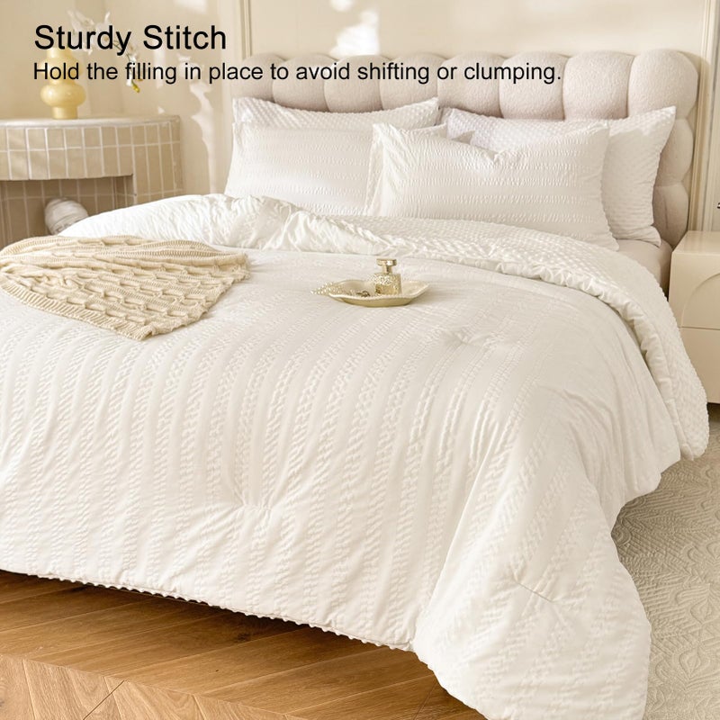 Tohrisa Boho Comforter Set Twin Size Striped Pleats Bohemian Seersucker Bedding Set All Season Soft Cozy 2 Pieces Quilt With 1 Pillowcase(68""X90"" White) - Image 2
