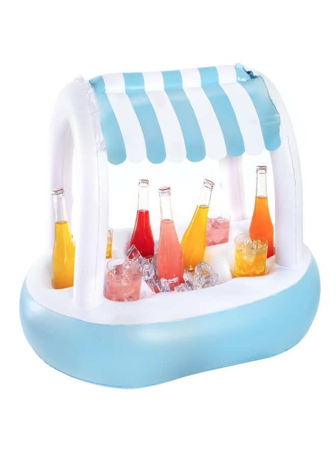 PoolCandy Inflatable Floating Buffet Bar with Canopy - Blue & White Cabana Stripes - Image 1