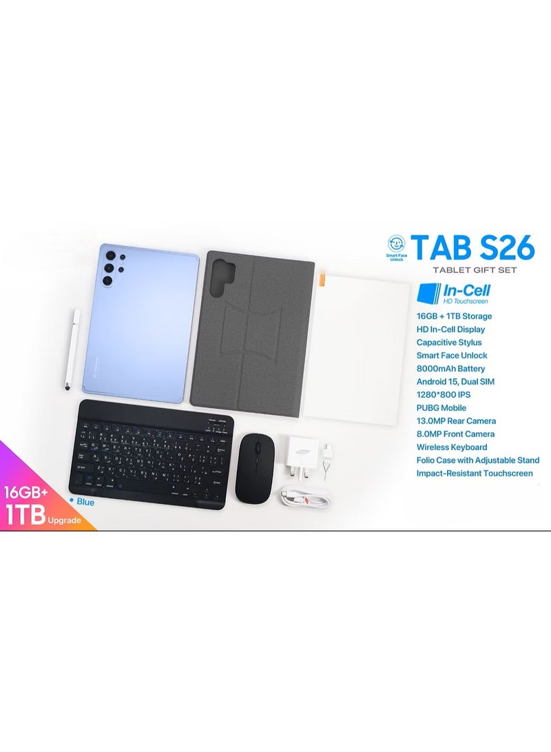 إكس إينوفا جهاز لوحي Tab S26 5G مقاس 10.1 بوصة بنظام Android 15 مع لوحة مفاتيح وماوس، ذاكرة RAM بسعة 16 جيجابايت وذاكرة تخزين داخلية 1 تيرابايت، يدعم شريحتي اتصال (Dual SIM) وWi-Fi بتقنية 5G، فتح ذكي عبر التعرف على الوجه، بطارية بسعة 8000 ملّي أمبير، كاميرا أمامية بدقة 8 ميجابكسل وكاميرا خلفية بدقة 13 ميجابكسل، معالج ثماني النواة (أزرق). - Image 3