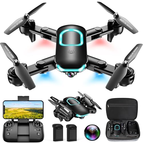 Drone with Camera Foldable Drone for Beginners with 1080P Camera Upgrade Altitude Hold CircleRotatingWaypoint Fly 3D Flip One Key Start 3 Speed Mode 2 Batteries
