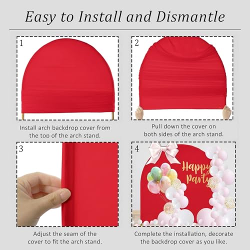 U+U 6FT Wedding Arch Cover Spandex Arch Backdrop Cover for Birthday Party Ceremony Banquet Decoration (Red, 6FT) - Image 5