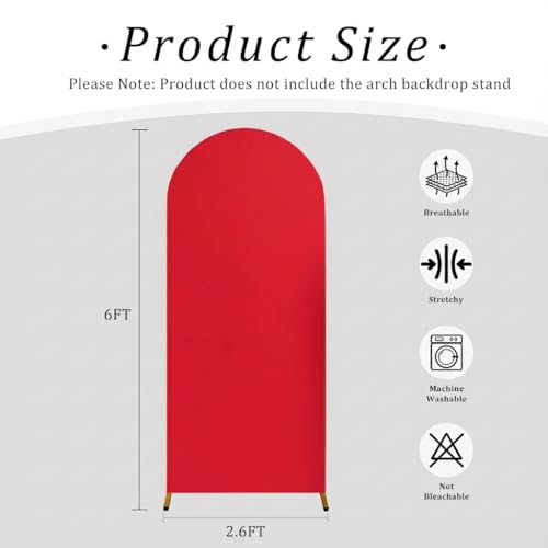 U+U 6FT Wedding Arch Cover Spandex Arch Backdrop Cover for Birthday Party Ceremony Banquet Decoration (Red, 6FT) - Image 4