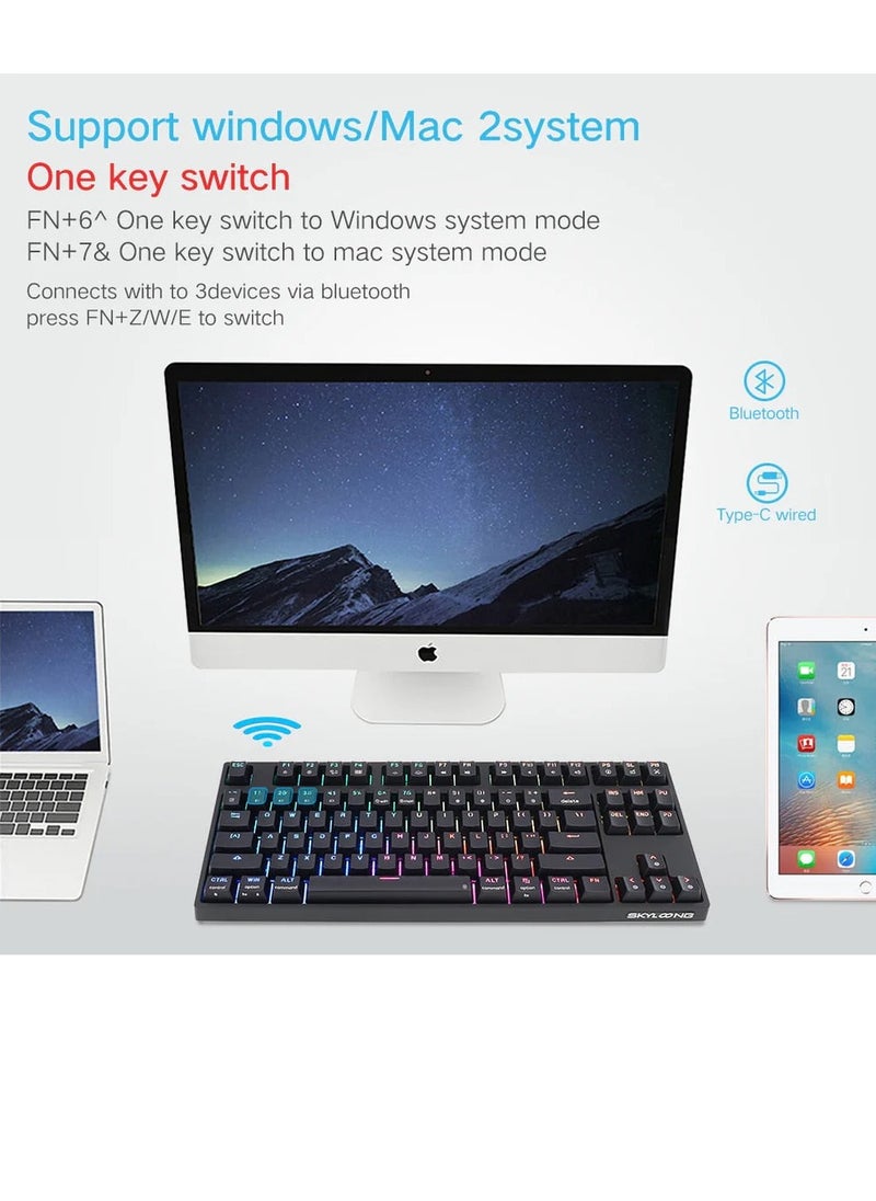 SKYLOONG - GK87S RGB Bluetooth/Wired Gaming Keyboard - Optical Yellow Switch (Silent & Linear) - Hot Swappable - Detchable Braided USB C Cable - Full RGB With Software - Image 1