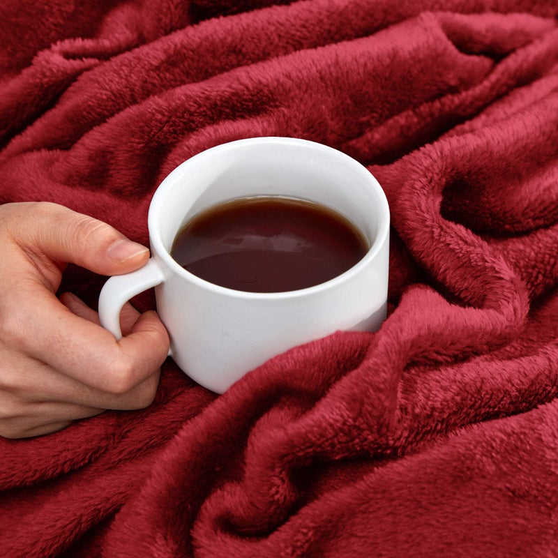 SLEEP ZONE Burgundy Fleece Blanket Super Soft Cozy Throw Flannel Blanket  Lightweight Comfy Fuzzy Blanket Plush Throw Blankets for Couch  Sofa  Bed  Camping  Travel  60x80Inches - Image 3