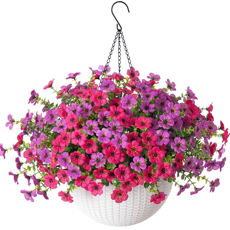 HyeFlora Artificial Fake Hanging Flowers Plants Basket for Outdoor Outside Decoration Faux Silk UV Resistant Realistic Colorful Daisy in Planter for Porch Patio Garden Yard Home - Image 2