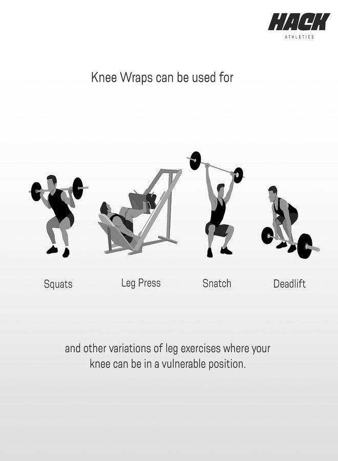 Hack Athletics أربطة الركبة الرياضية من هاك أثليتكس مناسبة لتمارين القرفصاء، ورفع الأثقال، ورفع الأثقال الأولمبي، وضغط الساق، والتدريب المتقاطع للرجال والنساء، دعم الركبة، آلام الركبة (2.5 متر) - Image 4