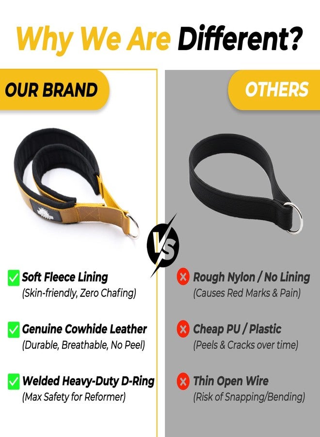 Lights Mountain Leather Pilates Double Loop D-Ring Straps - Soft Fleece Lined for Reformer, Dual Loops for Hands & Legs, Home & Studio Gym Accessories - Image 5
