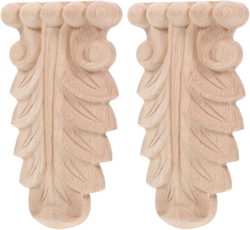 2 قطعة من زخرفة زاوية العمود الروماني المنحوتة من الخشب، تطبيق أثاث ريفي، ديكور منزلي - Image 1