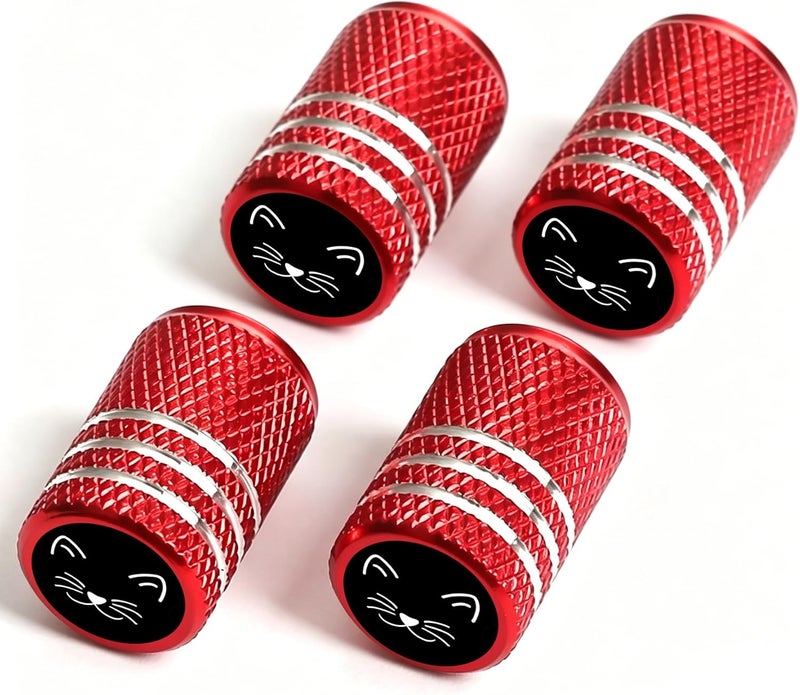 DoYoMo 4pcs Red Valve Stem Caps Cat Face Tire Air Caps Aluminum Car Valve Stem Cover Cover for Auto SUV Truck Bicycle Motorcycle Corrosion Proof Universal Cars Accessories Cat Face Gifts for Women Men - Image 1