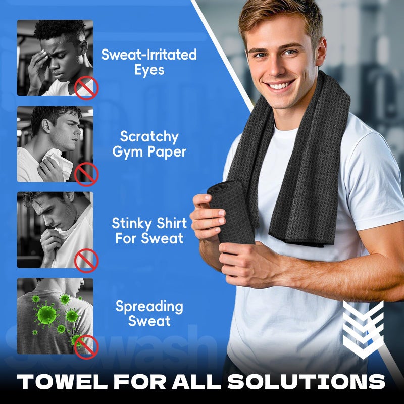 SOOWASH Microfiber Gym Towels for Working Out, Sweat Towels, Workout Gear for Body Sweat, Remove Bacterias, Quick Dry Lightweight Fast Drying, Women & Men,Hot Yoga, Exercise, 16"X27" Black - Image 3
