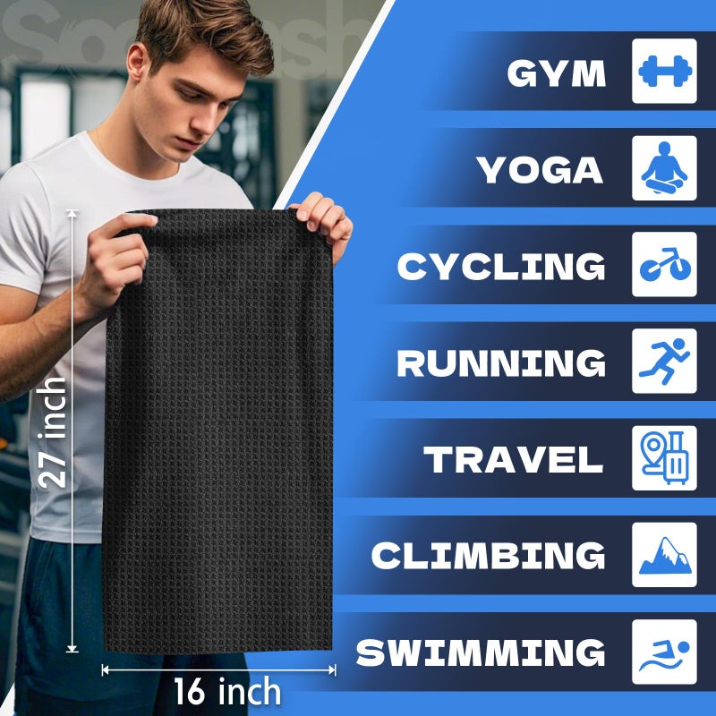 SOOWASH Microfiber Gym Towels for Working Out, Sweat Towels, Workout Gear for Body Sweat, Remove Bacterias, Quick Dry Lightweight Fast Drying, Women & Men,Hot Yoga, Exercise, 16"X27" Black - Image 2