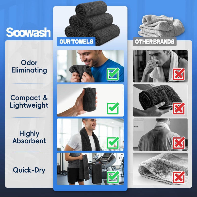 SOOWASH Microfiber Gym Towels for Working Out, Sweat Towels, Workout Gear for Body Sweat, Remove Bacterias, Quick Dry Lightweight Fast Drying, Women & Men,Hot Yoga, Exercise, 16"X27" Black - Image 4