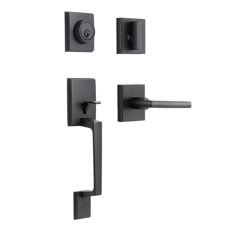 Kiayaci Front Door Lock Set Black Door Handle Front Door Handle Sets With Deadbolt Entry Door Locksets Single Cylinder Handleset With Straight Handle Lower Half Grip Matte Black Front Door Handle - Image 1