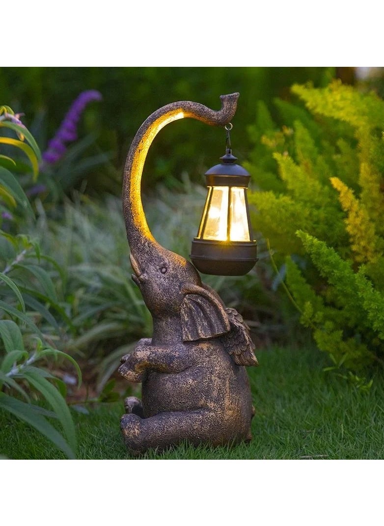 DubaiGallery Solar Garden Statue 15'' Elephant Figurine Outdoor Decor LED Lights for Outside Patio Yard Lawn Decorations House warming Gifts  - Image 1