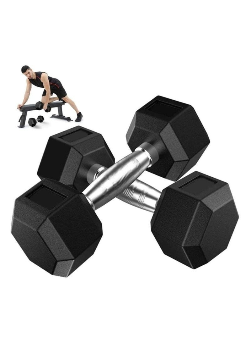 NYVIO 10 KG Rubber Hex Dumbbell with Anti-Slip Chrome Handle | Home Gym Strength Training Weight - Image 2
