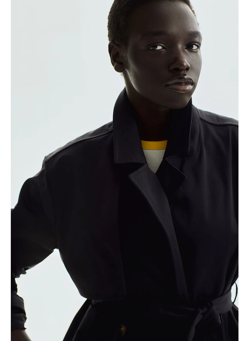 اتش اند ام Short Twill Trench Coat