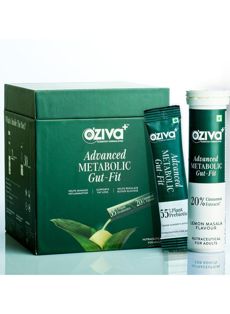 أوزيفا صحة الأمعاء الأيضية المتقدمة، صحة الأمعاء الأيضية، القرفة، بوليفينول B420 بروبيوتيك، ألياف الشوفان، بريبايوتيك، 30 كيسًا، 30 قرصًا فوارة - Image 1