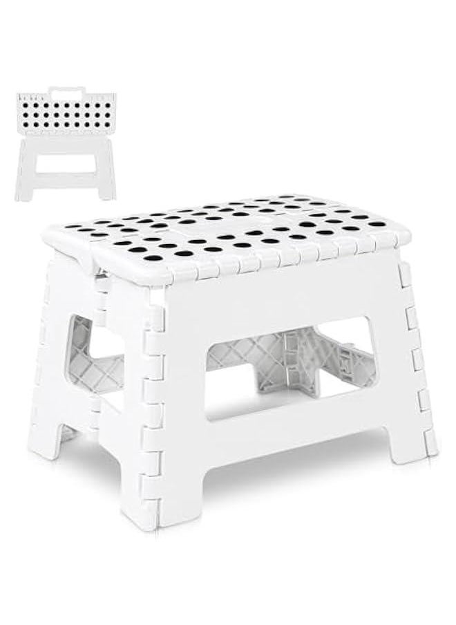 MIXDE - Folding Step Stool for Kids And Adults, Collapsible Foot Stools 9 Inch Height, Portable Foldable Plastic Stool for Kitchen, Bathroom, Garden, Stool Lightweight Outdoor (White) - Image 1