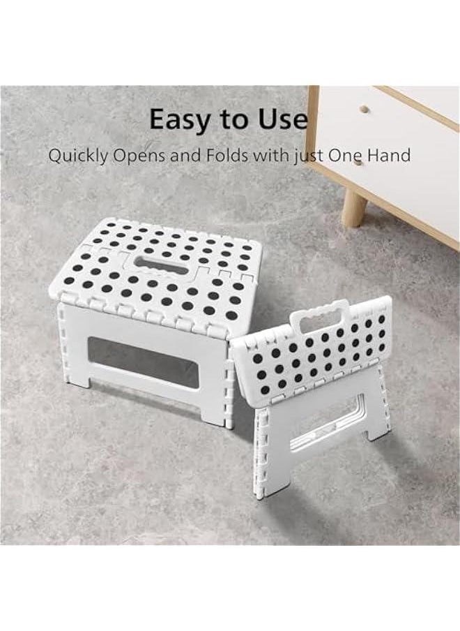 MIXDE - Folding Step Stool for Kids And Adults, Collapsible Foot Stools 9 Inch Height, Portable Foldable Plastic Stool for Kitchen, Bathroom, Garden, Stool Lightweight Outdoor (White) - Image 1