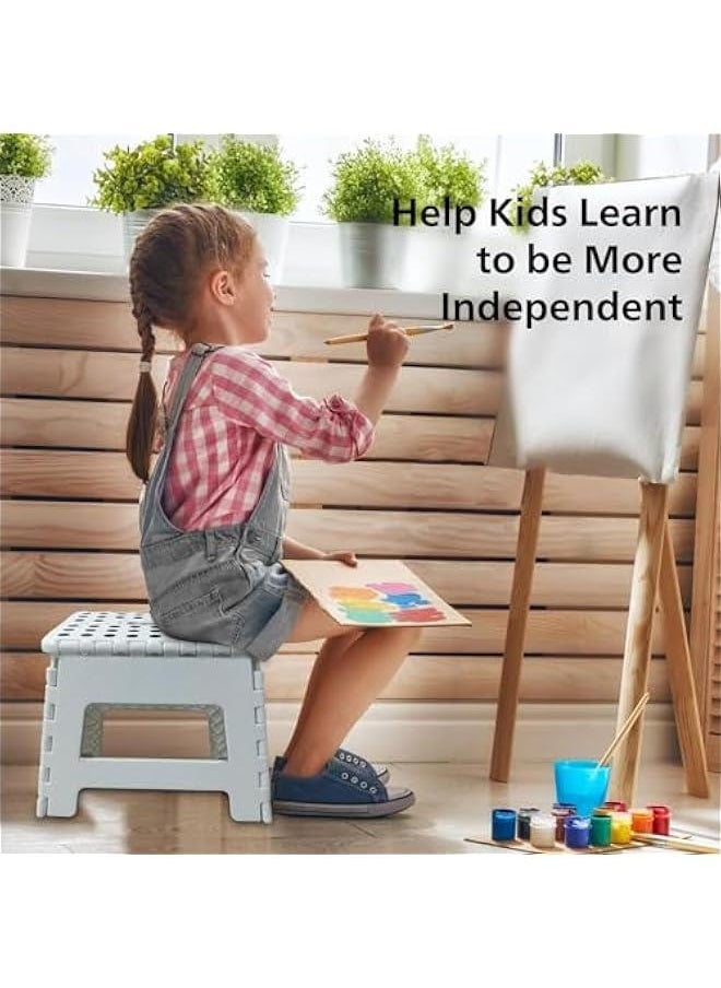 MIXDE - Folding Step Stool for Kids And Adults, Collapsible Foot Stools 9 Inch Height, Portable Foldable Plastic Stool for Kitchen, Bathroom, Garden, Stool Lightweight Outdoor (White) - Image 1