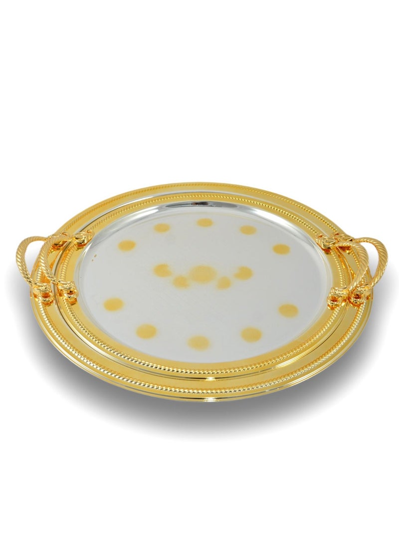 Homemaker 2-Piece Round Luxury Serving Tray, Large 40cm & Medium 35cm, Steel, Silver & Gold  - Image 2