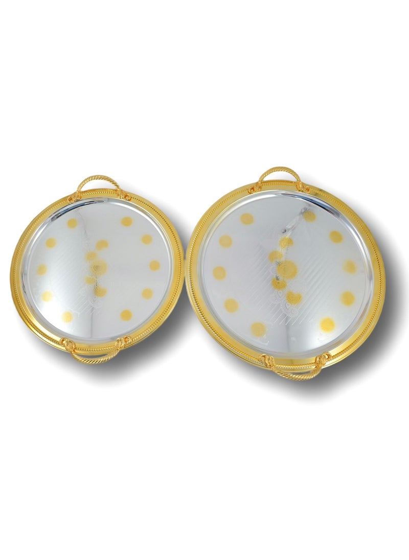 Homemaker 2-Piece Round Luxury Serving Tray, Large 40cm & Medium 35cm, Steel, Silver & Gold  - Image 3