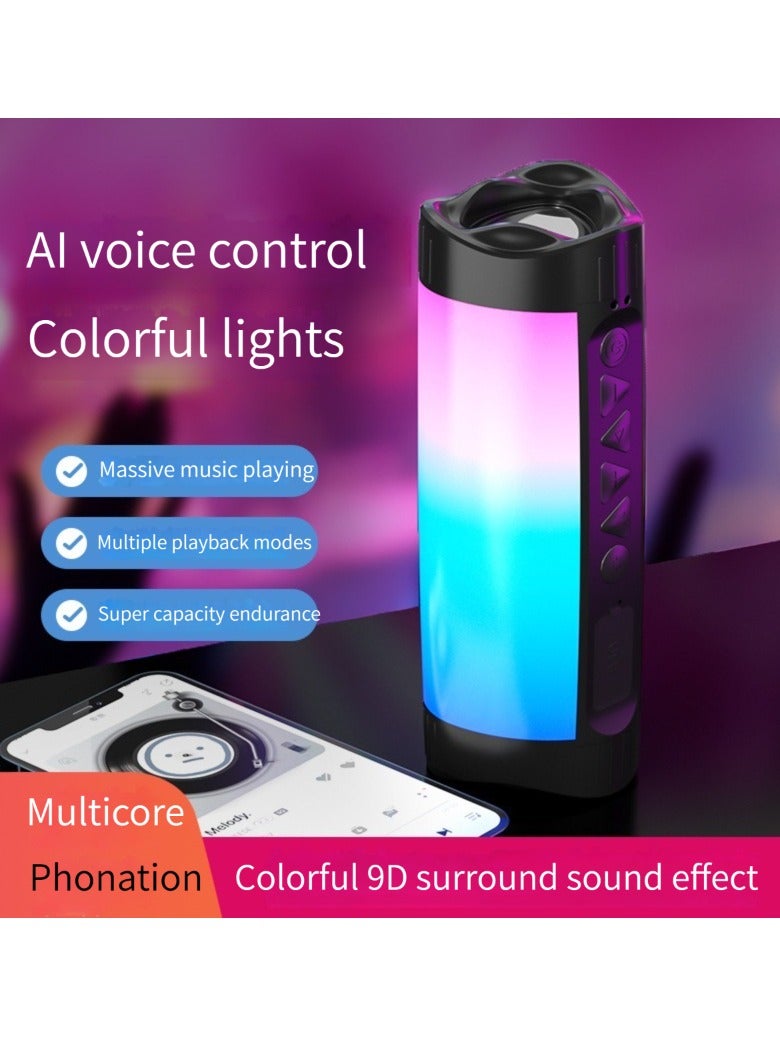 YGYQZ Smart 3D Surround Wireless Color Light Bluetooth Audio Home Outdoor Color Light Portable Handheld Speaker Black  - Image 1