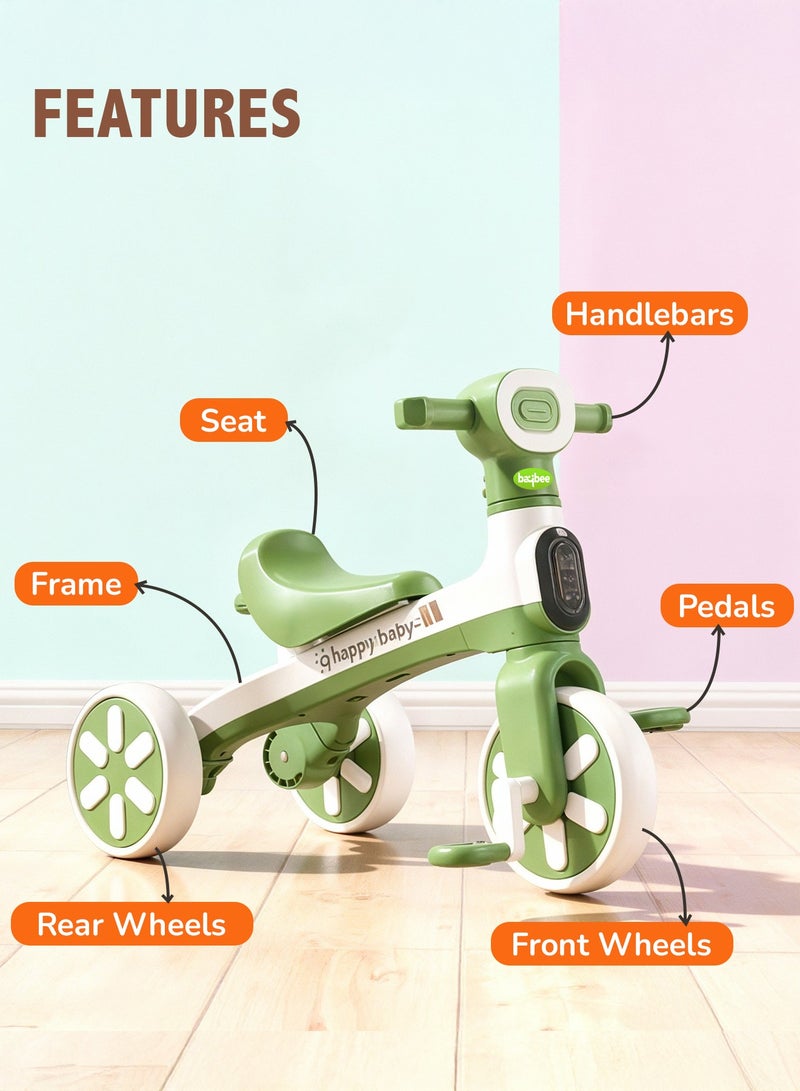BAYBEE Baby Tricycle for Kids Balance bike with Dual mode trikes with music 3- Eva wheel Bicycle for Indoor Outdoor use Baby Cycle for Children 1-5 Years Boys & Girls (GREEN) - Image 4