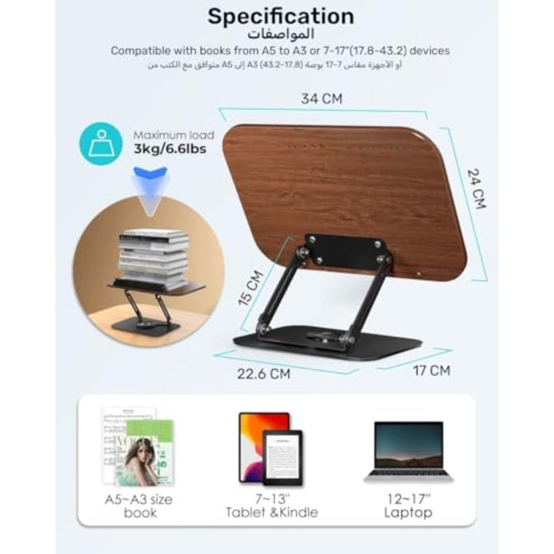 Book Stand for Reading, حامل كتب مسند كتب Adjustable 360° Sheet Holder Foldable Book Stand Mold for Office, Kitchen, School Textbook - Image 4