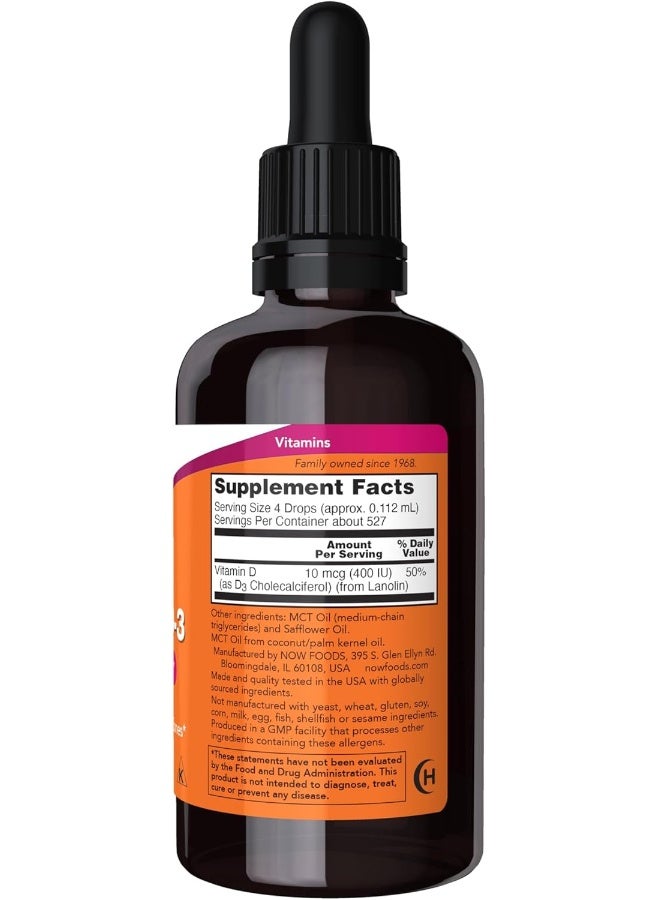 now Foods Liquid Vitamin D-3 400 Iu/4 Drops 2 Oz - Image 2