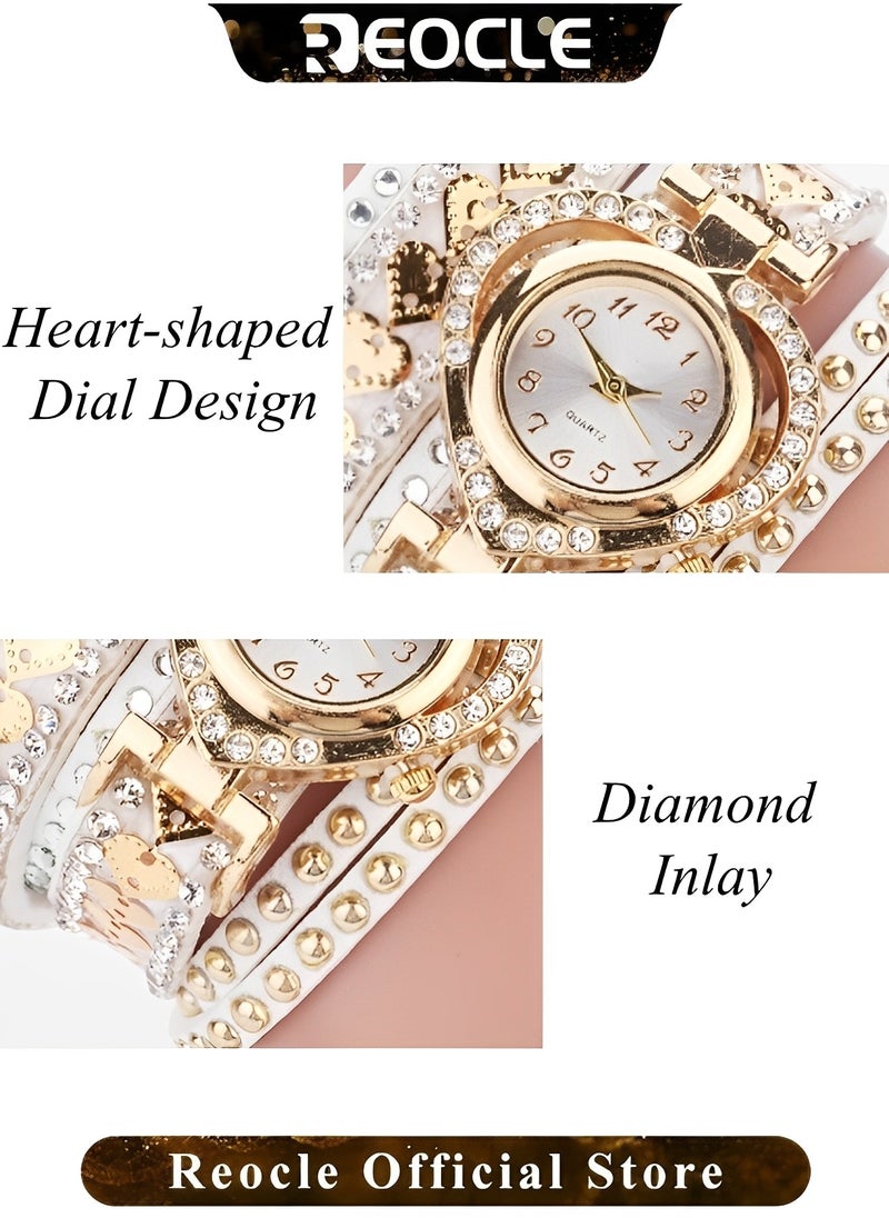 REOCLE Women's Watch with Diamond Bracelet Wrist Watch Diamond Winding Bracelet Watch Fashion Casual Analog Quartz Women Watch Best for Mother's Day Gift  - Image 2