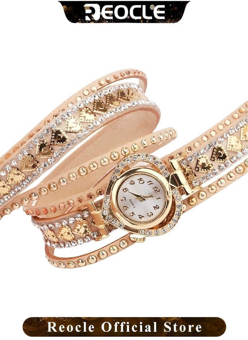 REOCLE Women's Watch with Diamond Bracelet Wrist Watch Diamond Winding Bracelet Watch Fashion Casual Analog Quartz Women Watch Best for Mother's Day Gift  - Image 4