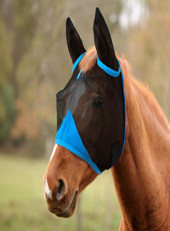 Hilltown Fly Mask for Horse with Ears - UV-Block, Large Eye Space, Adjustable, Breathable, Built to Last for Daily Stable, Hot Weather Riding and Competition - Horse, Blue - Image 1