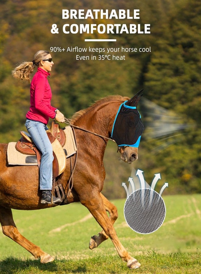 Hilltown Fly Mask for Horse with Ears - UV-Block, Large Eye Space, Adjustable, Breathable, Built to Last for Daily Stable, Hot Weather Riding and Competition - Horse, Blue - Image 4