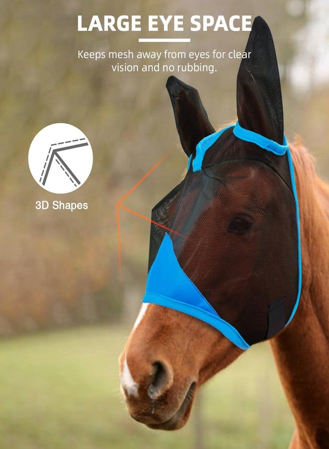 Hilltown Fly Mask for Horse with Ears - UV-Block, Large Eye Space, Adjustable, Breathable, Built to Last for Daily Stable, Hot Weather Riding and Competition - Horse, Blue - Image 3