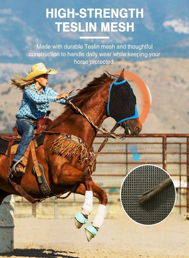 Hilltown Fly Mask for Horse with Ears - UV-Block, Large Eye Space, Adjustable, Breathable, Built to Last for Daily Stable, Hot Weather Riding and Competition - Horse, Blue - Image 5