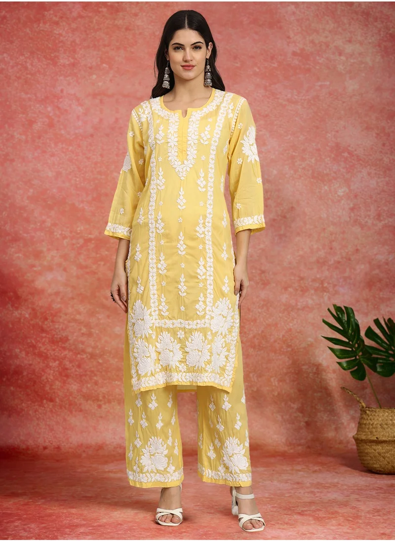 Alaya Women Hand Embroidered Chikankari Modal Kurta set-AL4049KS