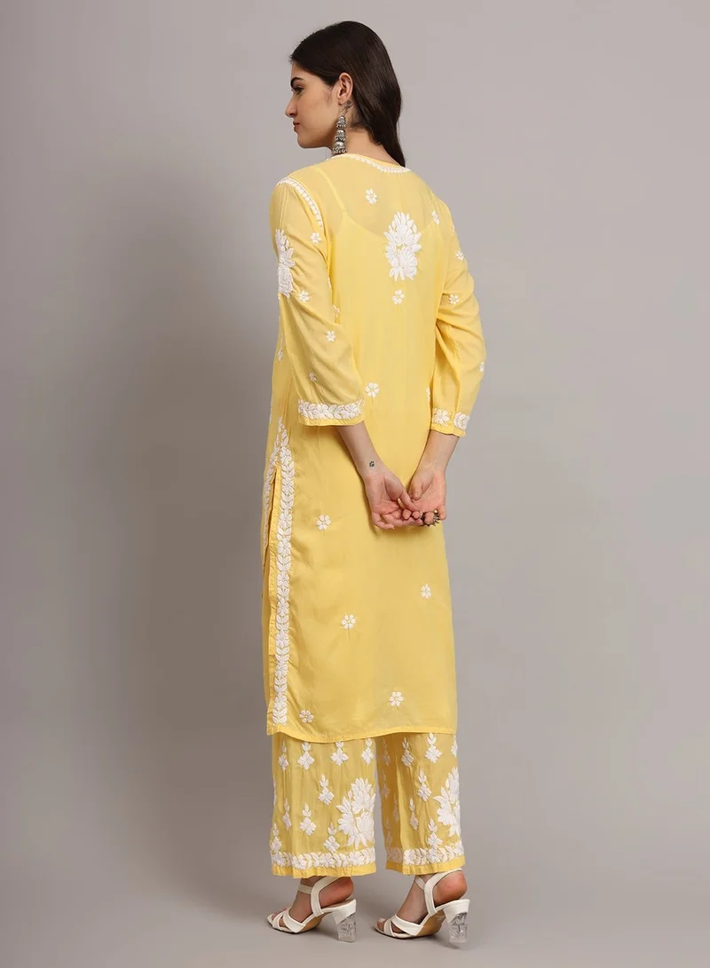 Alaya YELLOW Women Hand Embroidered Chikankari Modal Kurta set-AL4049KS for Women | Best Price UAE