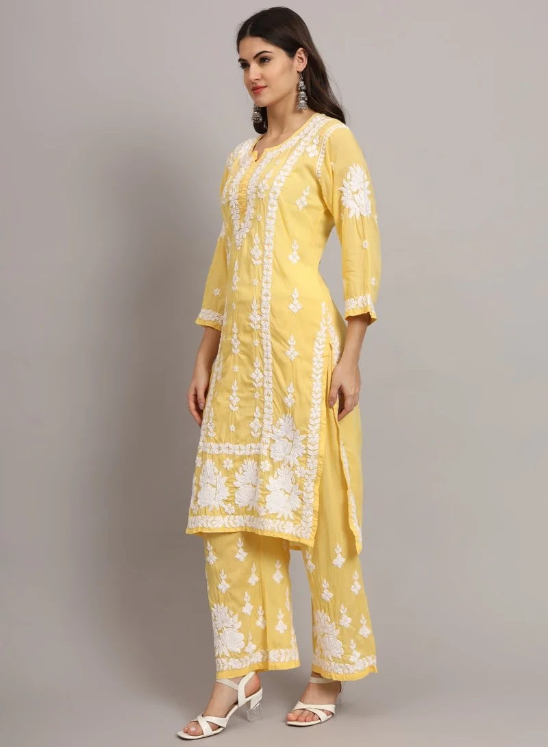 Alaya YELLOW Women Hand Embroidered Chikankari Modal Kurta set-AL4049KS for Women | Best Price UAE