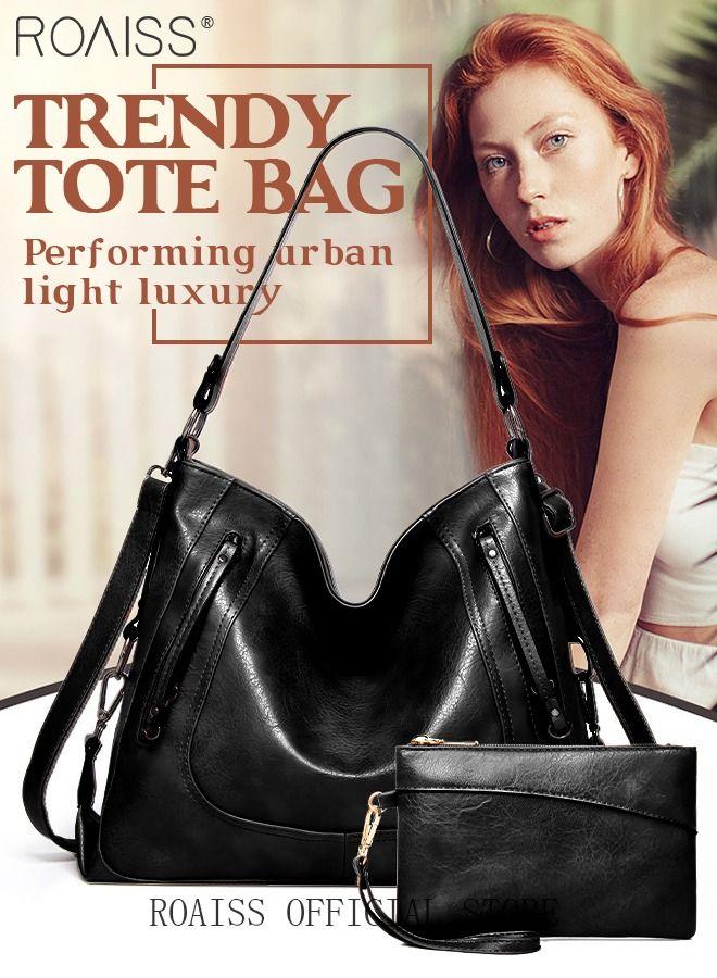 Large Crossbody Bags for Women – Adjustable Strap Hobo Tote Purse Set in Waterproof Vegan PU Leather, Stylish Daypack for Work Travel Daily Use - Image 1