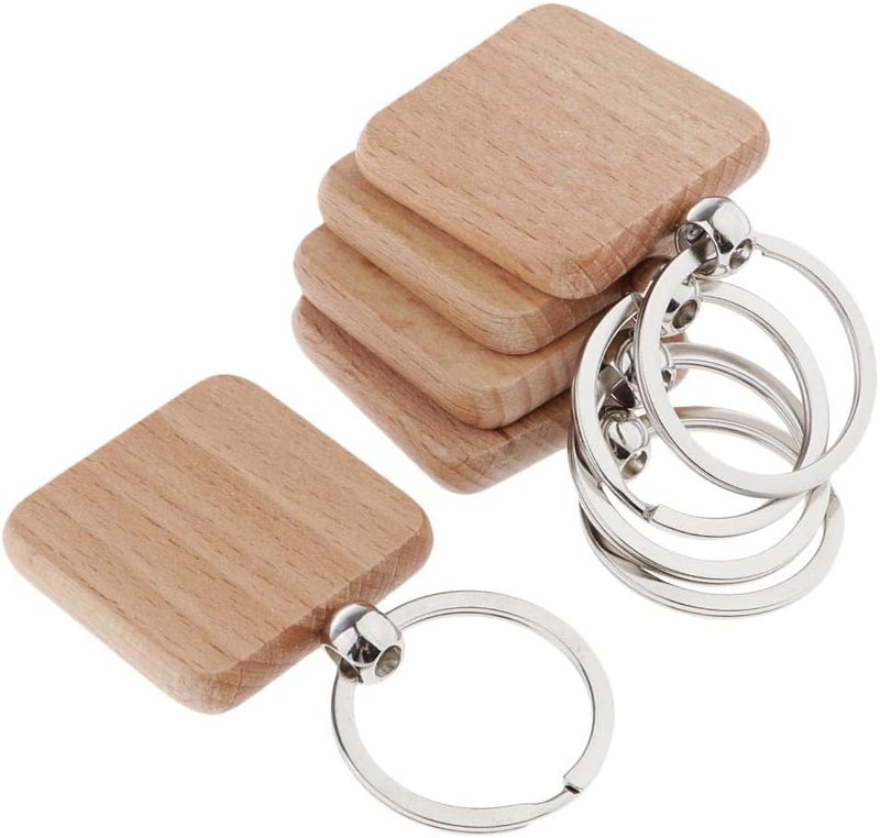 klarako 5x Wooden Blank Charms Pendants For Keychain Keyrings Phone Chain Decors Diy - Wood, square 37x37mm - Image 4